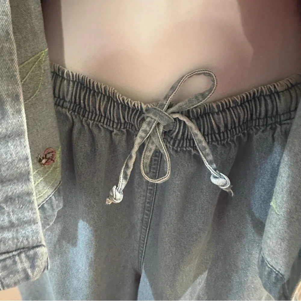 Ms. Lee Vintage Floral Embroidered Denim Set with Red Gingham Top Medium - Picture 7 of 13